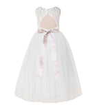 Floral Lace Tulle Keyhole Back Scoop Neck A-Line Flower Girl Dress for Toddler Mini Bridal Gown 178R