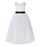 Floral Lace Tulle Keyhole Back Scoop Neck A-Line Flower Girl Dress for Toddler Mini Bridal Gown 178R