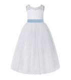 Floral Lace Tulle Keyhole Back Scoop Neck A-Line Flower Girl Dress for Toddler Mini Bridal Gown 178R