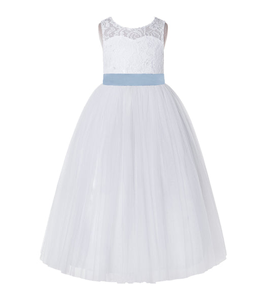 Floral Lace Tulle Keyhole Back Scoop Neck A-Line Flower Girl Dress for Toddler Mini Bridal Gown 178R