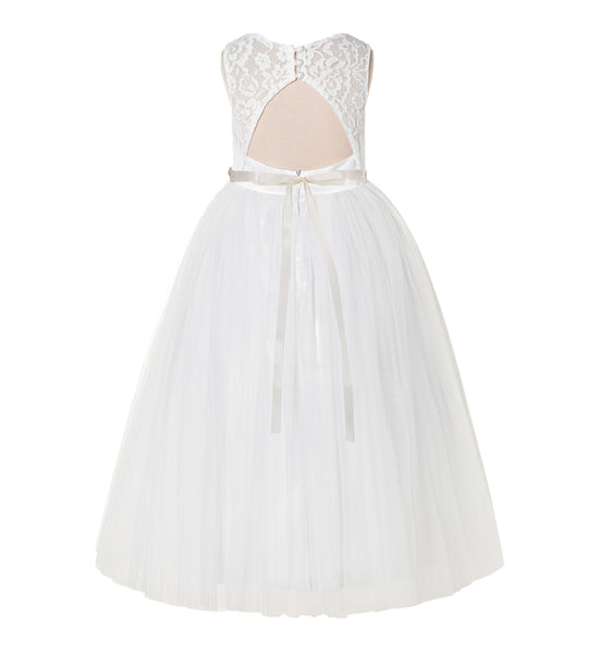 Illusion Lace Tulle Keyhole Back Flower Girl Dress with Rhinestone Sash Junior Bridesmaid 178R2