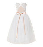 Illusion Lace Scoop Neck A-Line Flower Girl Dresses with Rhinestone Sash for Ballroom Dance 178R4