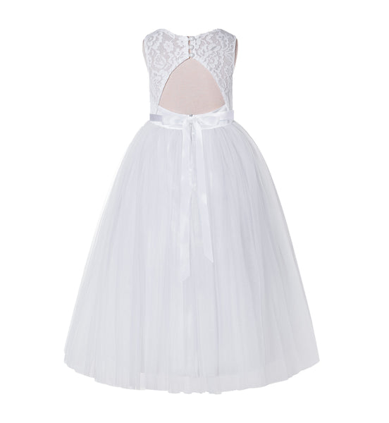 Illusion Lace Scoop Neck A-Line Flower Girl Dresses with Rhinestone Sash for Ballroom Dance 178R4