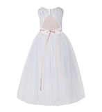 Illusion Lace Scoop Neck A-Line Flower Girl Dresses with Rhinestone Sash for Ballroom Dance 178R4