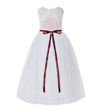 Illusion Lace Scoop Neck A-Line Flower Girl Dresses with Rhinestone Sash for Ballroom Dance 178R4