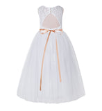 Illusion Lace Scoop Neck A-Line Flower Girl Dresses with Rhinestone Sash for Ballroom Dance 178R4