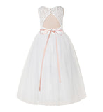 Open Back A-Line Lace Tulle Flower Girl Dress with Rhinestone Beaded Sash for Dance Recital 178R7