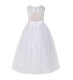 Open Back A-Line Lace Tulle Flower Girl Dress with Rhinestone Beaded Sash for Dance Recital 178R7