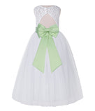 White Lace Flower Girl Dress Keyhole Back with Colored Sash for Junior Bridesmaid Toddlers 178T(2)