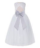 White Lace Flower Girl Dress Keyhole Back with Colored Sash for Junior Bridesmaid Toddlers 178T(4)