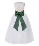 White Lace Flower Girl Dress Keyhole Back with Colored Sash for Junior Bridesmaid Toddlers 178T(2)