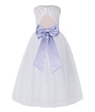 White Lace Flower Girl Dress Keyhole Back with Colored Sash for Junior Bridesmaid Toddlers 178T(2)