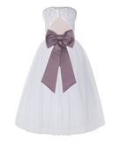 White Lace Flower Girl Dress Keyhole Back with Colored Sash for Junior Bridesmaid Toddlers 178T(3)