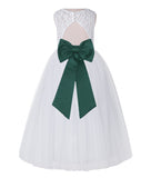 White Lace Flower Girl Dress Keyhole Back with Colored Sash for Junior Bridesmaid Toddlers 178T(1)