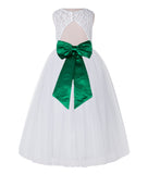 White Lace Flower Girl Dress Keyhole Back with Colored Sash for Junior Bridesmaid Toddlers 178T(3)