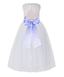 White Lace Flower Girl Dress Keyhole Back with Colored Sash for Junior Bridesmaid Toddlers 178T(2)