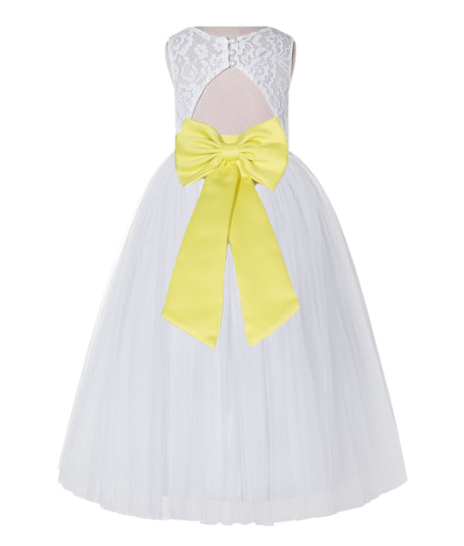 White Lace Flower Girl Dress Keyhole Back with Colored Sash for Junior Bridesmaid Toddlers 178T(3)