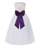 White Lace Flower Girl Dress Keyhole Back with Colored Sash for Junior Bridesmaid Toddlers 178T(4)