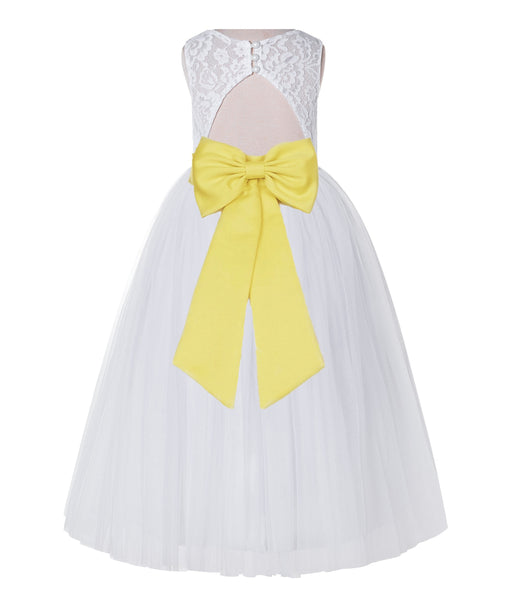 White Lace Flower Girl Dress Keyhole Back with Colored Sash for Junior Bridesmaid Toddlers 178T(2)