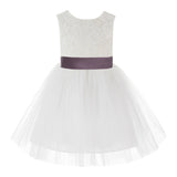 Knee Length Backless Ivory Lace Flower Girl Dress with Tiebow Dance Recital for Toddlers 206T(6)