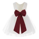 Knee Length Backless Ivory Lace Flower Girl Dress with Tiebow Dance Recital for Toddlers 206T(4)