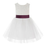 Knee Length Backless Ivory Lace Flower Girl Dress with Tiebow Dance Recital for Toddlers 206T(4)