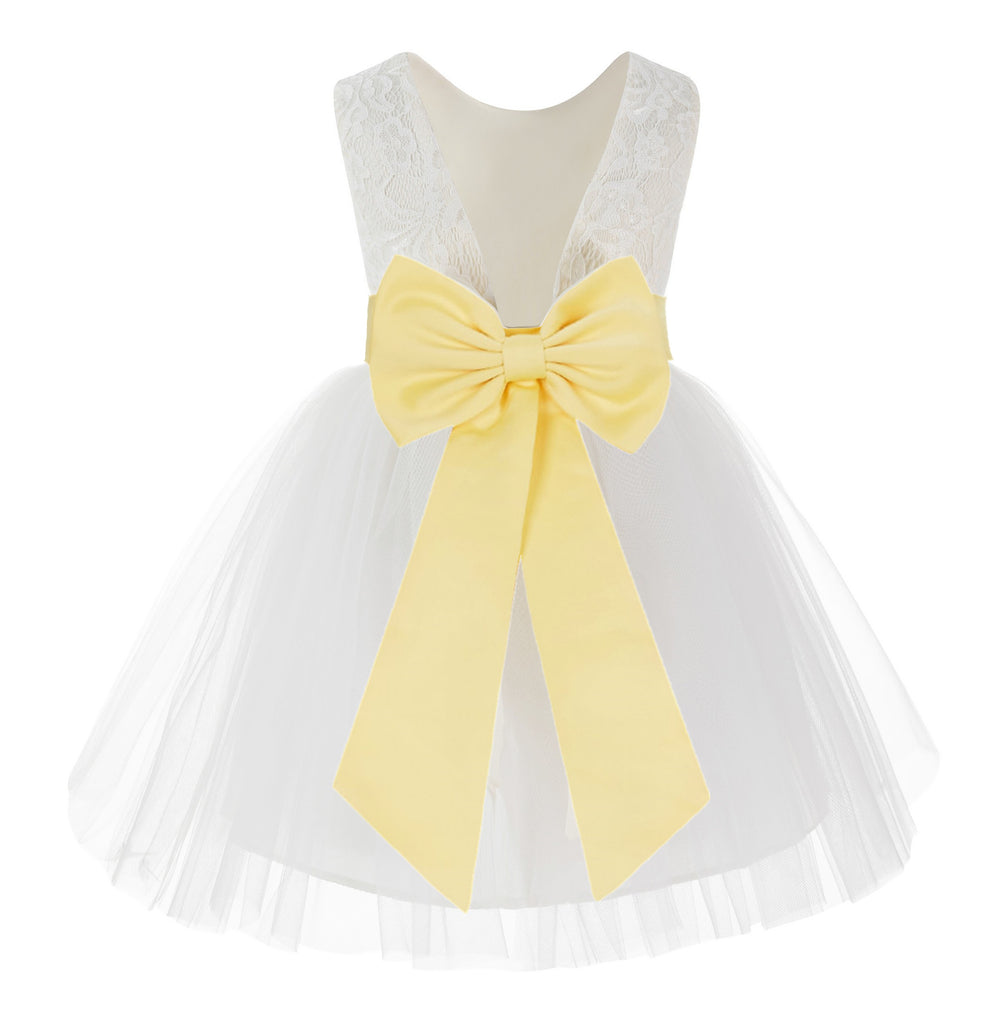 Knee Length Backless Ivory Lace Flower Girl Dress with Tiebow 206T(4) | Ekidsbridal Knee Length Backless Ivory Lace Flower Girl Dress with Tiebow 206T(4) | Ekidsbridal