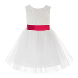 Knee Length Backless Ivory Lace Flower Girl Dress with Tiebow Dance Recital for Toddlers 206T(5)