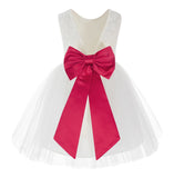 Knee Length Backless Ivory Lace Flower Girl Dress with Tiebow Dance Recital for Toddlers 206T(5)