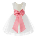 Knee Length Backless Ivory Lace Flower Girl Dress with Tiebow Dance Recital for Toddlers 206T(5)