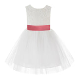 Knee Length Backless Ivory Lace Flower Girl Dress with Tiebow Dance Recital for Toddlers 206T(5)