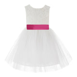 Knee Length Backless Ivory Lace Flower Girl Dress with Tiebow Dance Recital for Toddlers 206T(6)