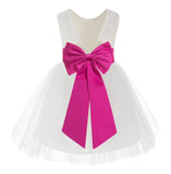 Knee Length Backless Ivory Lace Flower Girl Dress with Tiebow Dance Recital for Toddlers 206T(6)