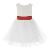 Knee Length Backless Ivory Lace Flower Girl Dress with Tiebow Dance Recital for Toddlers 206T(6)