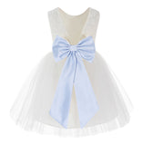 Knee Length Backless Ivory Lace Flower Girl Dress with Tiebow Dance Recital for Toddlers 206T(5)