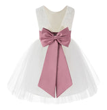 Knee Length Backless Ivory Lace Flower Girl Dress with Tiebow Dance Recital for Toddlers 206T(1)