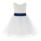 Knee Length Backless Ivory Lace Flower Girl Dress with Tiebow Dance Recital for Toddlers 206T(2)