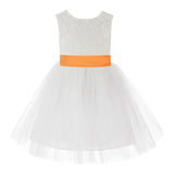 Knee Length Backless Ivory Lace Flower Girl Dress with Tiebow Dance Recital for Toddlers 206T(2)