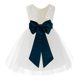 Knee Length Backless Ivory Lace Flower Girl Dress with Tiebow Dance Recital for Toddlers 206T(3)