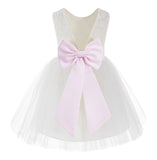 Knee Length Backless Ivory Lace Flower Girl Dress with Tiebow Dance Recital for Toddlers 206T(3)