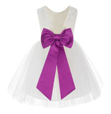 Knee Length Backless Ivory Lace Flower Girl Dress with Tiebow Dance Recital for Toddlers 206T(3)