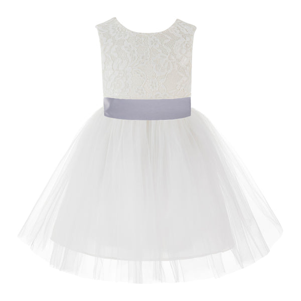 Knee Length Backless Ivory Lace Flower Girl Dress with Tiebow Dance Recital for Toddlers 206T(2)