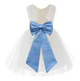 Knee Length Backless Ivory Lace Flower Girl Dress with Tiebow Dance Recital for Toddlers 206T(3)