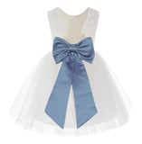 Knee Length Backless Ivory Lace Flower Girl Dress with Tiebow Dance Recital for Toddlers 206T(2)