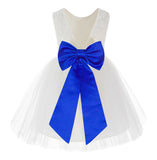 Knee Length Backless Ivory Lace Flower Girl Dress with Tiebow Dance Recital for Toddlers 206T(5)