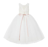 V-Back Illusion Lace Flower Girl Dresses with Rhinestone Ribbon for Formal Photoshoots 212R5thin