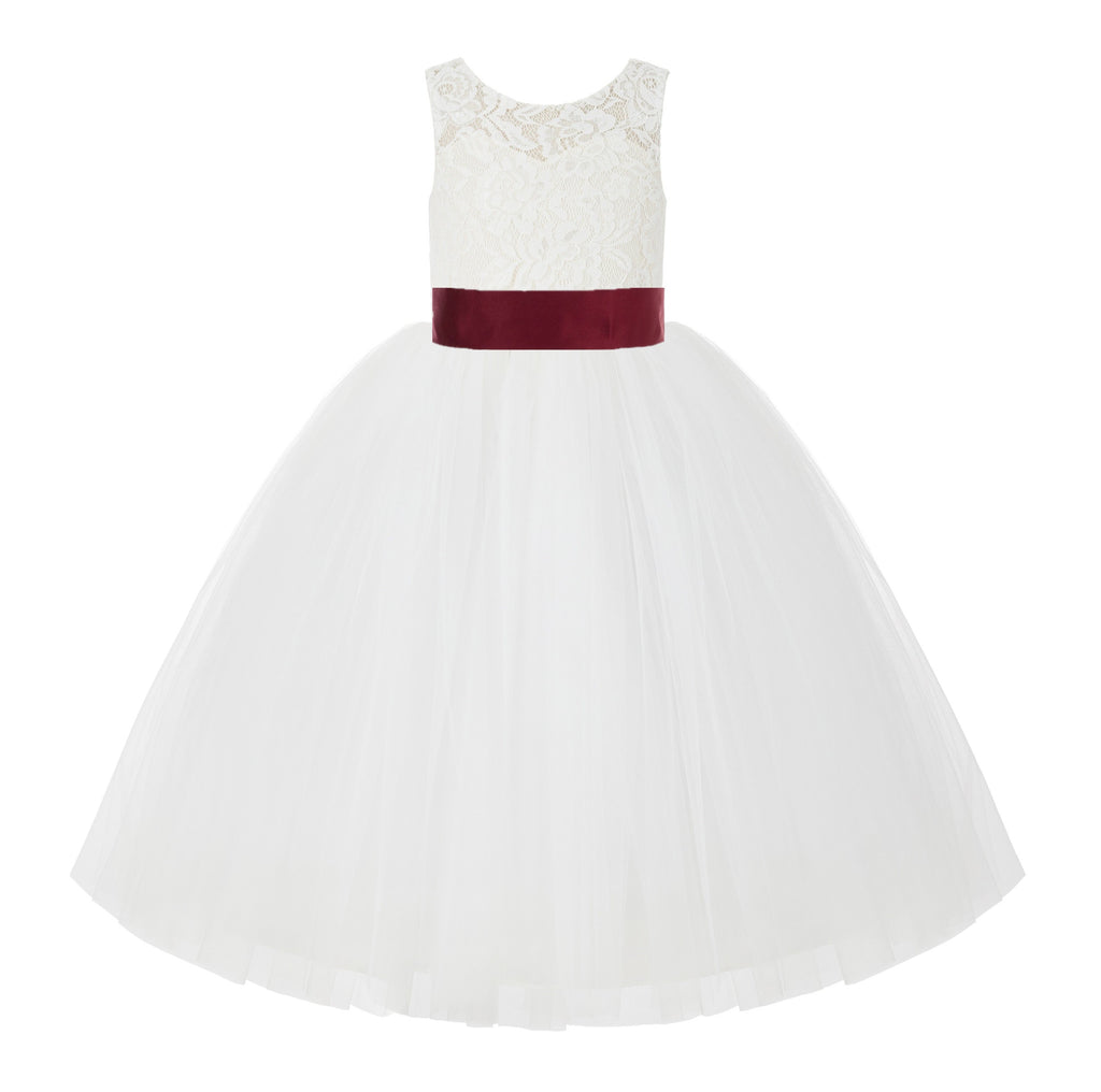 V-Back Ivory Lace Tulle Flower Girl Dress with Bow Sash 212noFT(4) | Ekidsbridal V-Back Ivory Lace Tulle Flower Girl Dress with Bow Sash 212noFT(4) | Ekidsbridal
