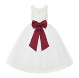 V-Back Ivory Lace Tulle Flower Girl Dress with Bow Sash Toddlers Baptism Mini Bridal Gown 212noFT(4)