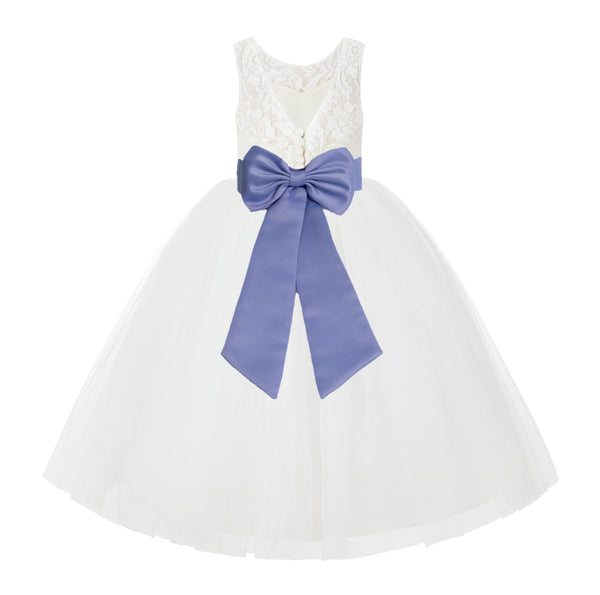 V-Back Ivory Lace Tulle Flower Girl Dress with Bow Sash Toddlers Baptism Mini Bridal Gown 212noFT(1)