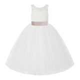 V-Back Ivory Lace Tulle Flower Girl Dress with Bow Sash Toddlers Baptism Mini Bridal Gown 212noFT(4)